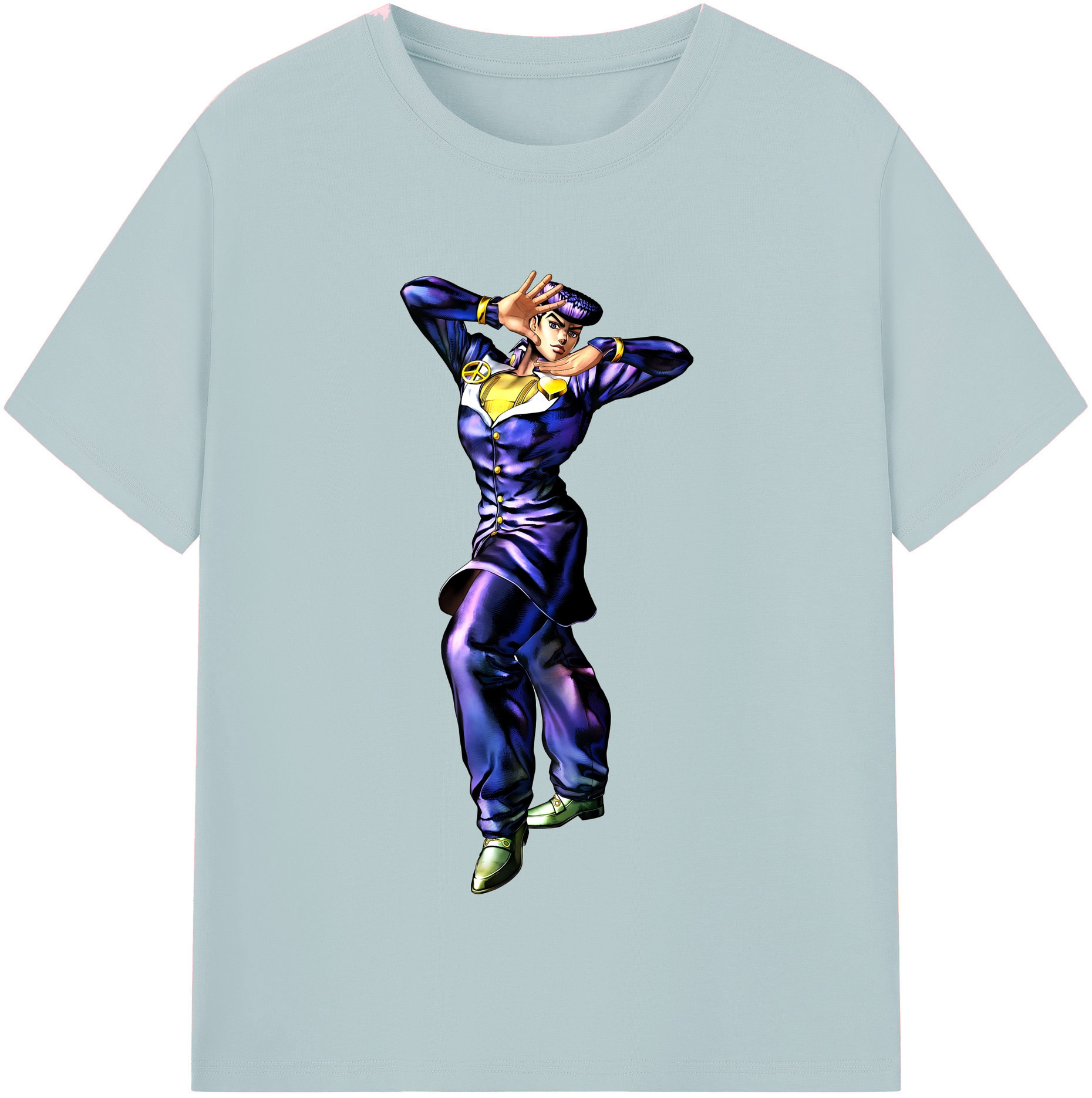 （画像用） ジョジョの奇妙な冒険 ひがしかた じょうすけ JoJo's Bizarre Adventure Higashikata Josuke 綿100％半袖Tシャツ（フロントプリント）